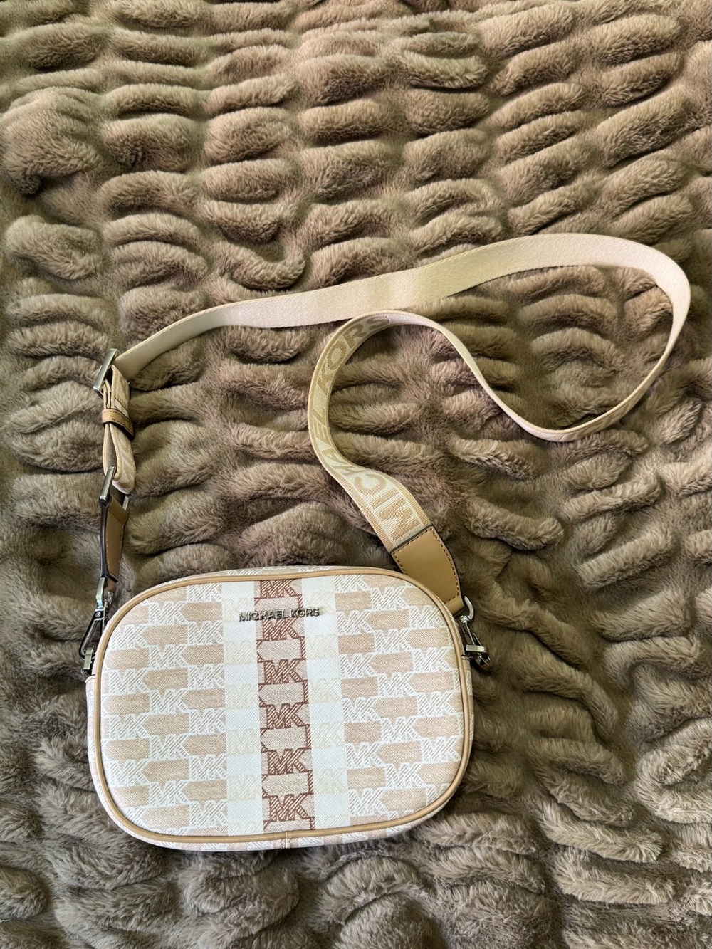 Michael Kors Cream and Tan Signature Crossbody Bag